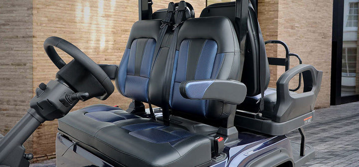 New 2024 Evolution D5 Maverick 2+2 4 Seater Electric Golf Car, Portimao Blue