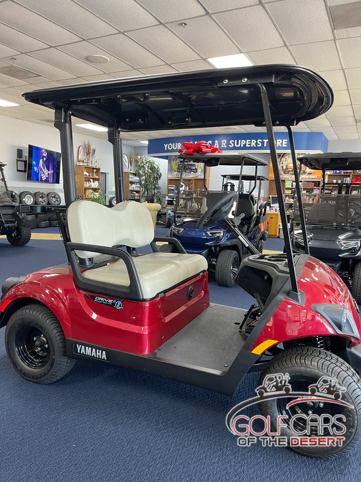 New 2023 Yamaha Drive2 PTV Personal 2-seater Electric Golf Car (Lead Acid), Coral Red